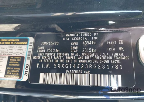 2024 Kia K5 Lxs z USA, uszkodzony, nr VIN 5XXG14J23RG231781